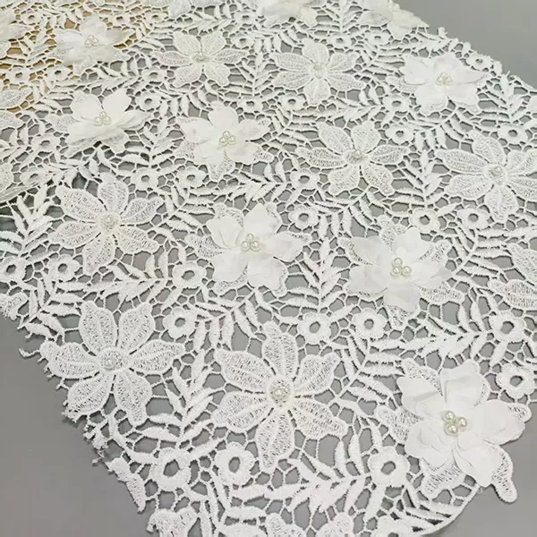 3Dフローラルレースガイピアファブリックパールウォーターソルー可能なコード刺繍ガイピアレースファブリック