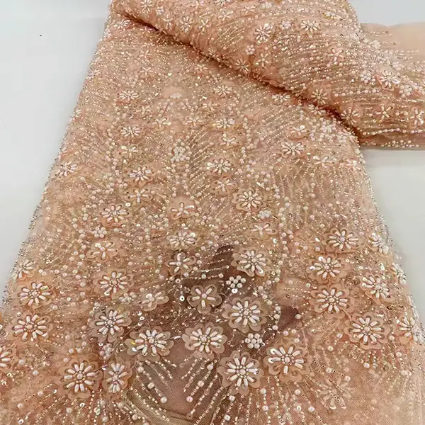 豪華なヘビーメイドの刺繍チュールビーズレースメッシュビーズ生地
