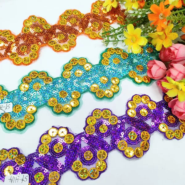 刺繍マルチカラースパンコールメッシュレースのトリミング