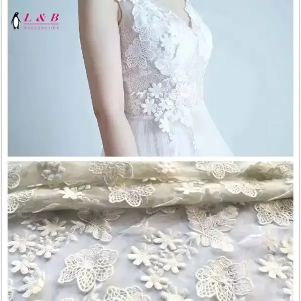 Custom Luxury Heavy Made Embroidery Tulle Beads Lace Mesh Beaded Fabric