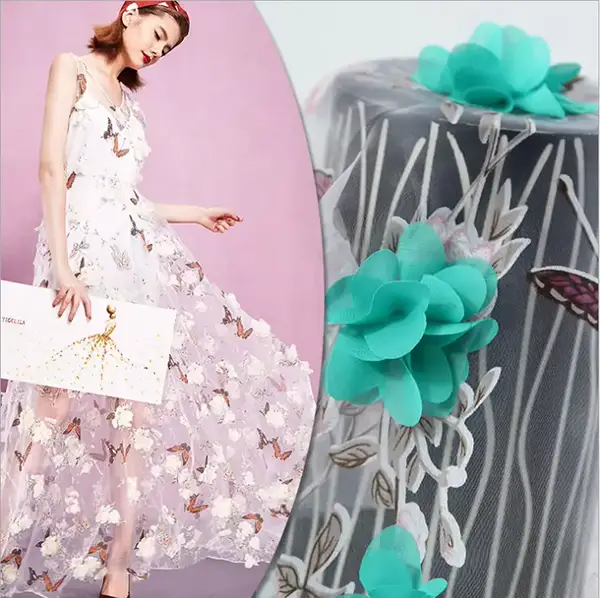 Custom Luxury Heavy Made Embroidery Tulle Beads Lace Mesh Beaded Fabric