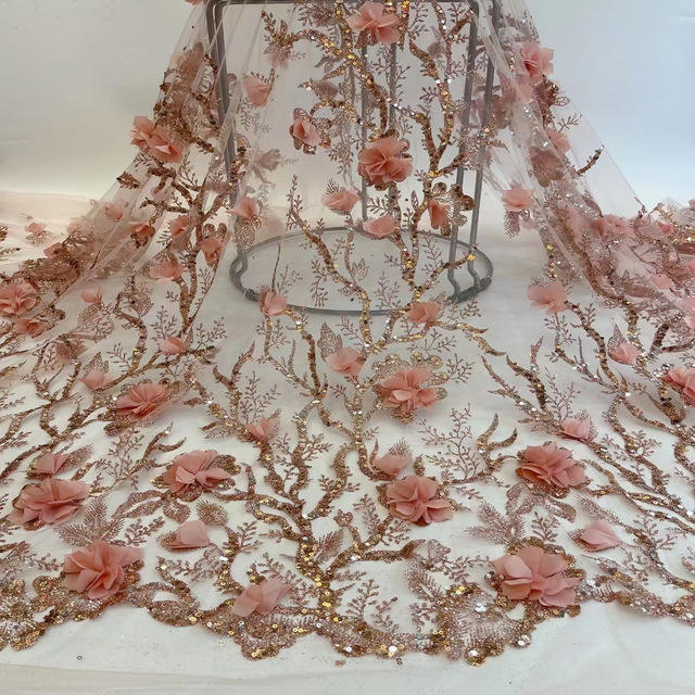 ビーズレース2024メッシュ3D刺繍アップリケフラワー刺繍チュール生地