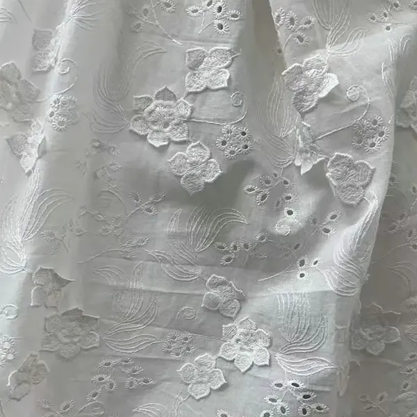3Dフラワー装飾された100％綿刺繍レース生地は、アイレット穴があります