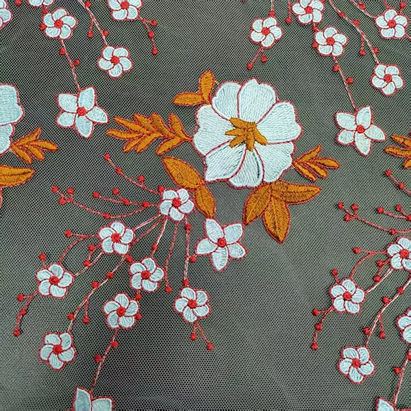 ドレス用ヴィンテージマルチカラー刺繍メッシュレース生地