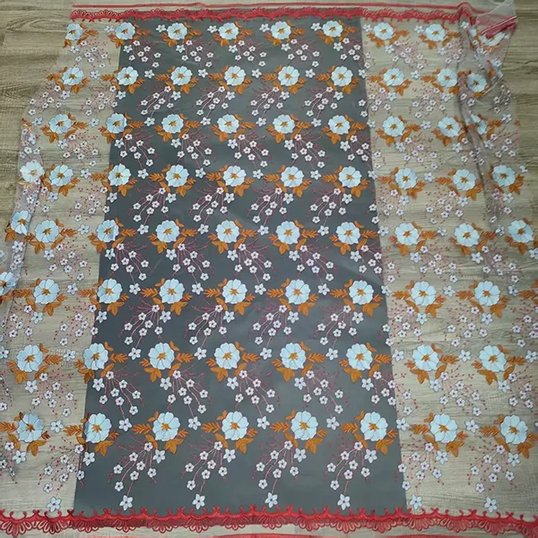 ドレス用ヴィンテージマルチカラー刺繍メッシュレース生地