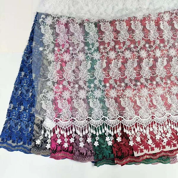 卸売美しい 3D フラワービーズ格安テキスタイル刺繍生地スイスボイルレーストリム 2021