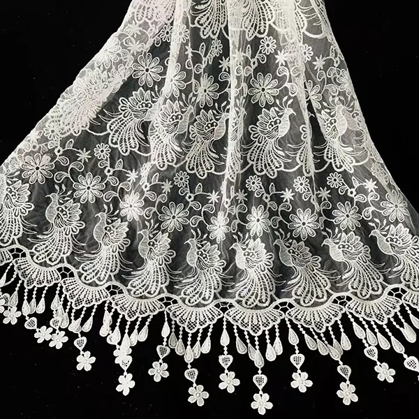 刺繍鳥と花のパターン化学レース刺繍チュール生地
